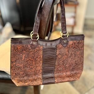 Women's Large Tote Shoulder Computer Bag Coldwater Creek Brown NWT